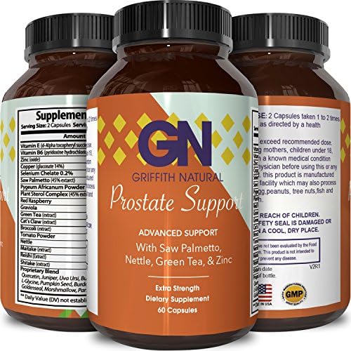 Prostate Support Supplement for Health - Copper + Zinc + Saw Palmetto + Vitamin B6 - Increase Libido - Reduce Frequent Urination - With Pygeum + L-Glycine + Pumpkin Seed Extract - By Griffith Naturals