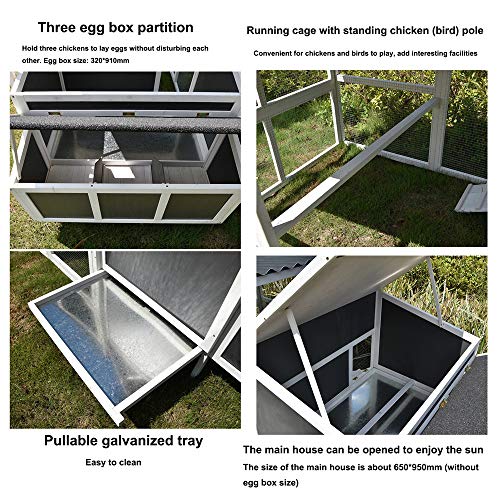 JHKGY Großer Hölzerner Außenhasen-Kaninchen-Stall-Hühnerkäfig,Hühnerstall,Ark House Geflügel Run Nistkasten,Abnehmbares… – Bild 6