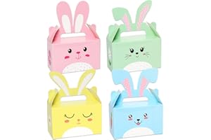 WIFUNUE 12 Pack Easter Treat Boxes Happy Easter Party Favor Boxes Bunny Eggs Gift Box with Handle Easter Basket Containers Candy Goodies Box for Kids Home School Classroom Party Favor Decorations Supplies