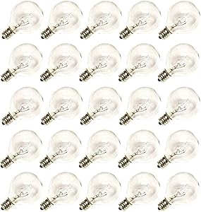 SUNSGNE Clear Globe G40 Bulbs Replacement Screw Base Light Bulbs 1.5-Inch, 5 Watt - Fits E12 and C7 Sockets, 25 Pack