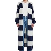Quzzion Womens Color Block Striped Long Cardigan Sweaters Open Front Fuzzy Chunky Cardigans Casual Loose Knit Coats