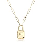 JUDAILY Initial Lock Necklace For Women 14K Gold Plated Dainty Paperclip Padlock Pendant Necklaces Personalized Letter A-Z Jewelry