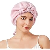 Mulberry Silk Bonnet for Sleeping, 22 Momme Grade-6A Double Layer Silk Sleep Bonnet Adjusatble Hair Wrap with Elastic & Twist Knot Design(1PCS,Pink)