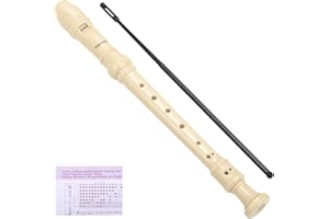 HANAOYO Soprano Recorder Instrument German Style C Key 8 Holes, Recorder Instrument for Beginners School Student with Cleaning Rod, Fingering Chart (White)