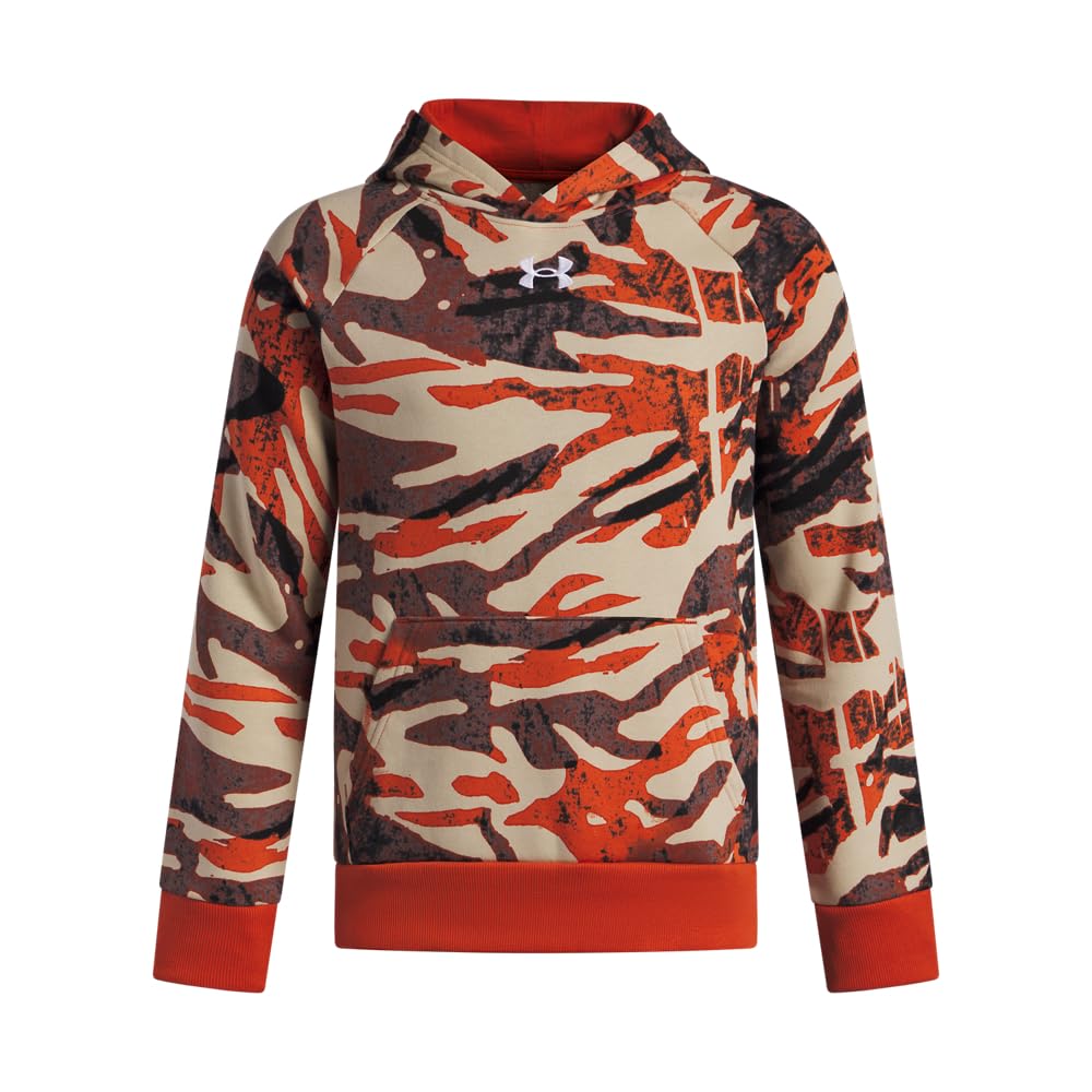 Under Armour Boys' Rival Fleece Printed Hoodie, (842) Surplus Orange / / White, Large Image