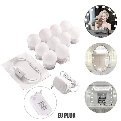 Amazon Com 10pcs Makeup Mirror Vanity Led Light Bulbs Brightness Adjustable Light Warm White 12v Eu Adapter Beauty