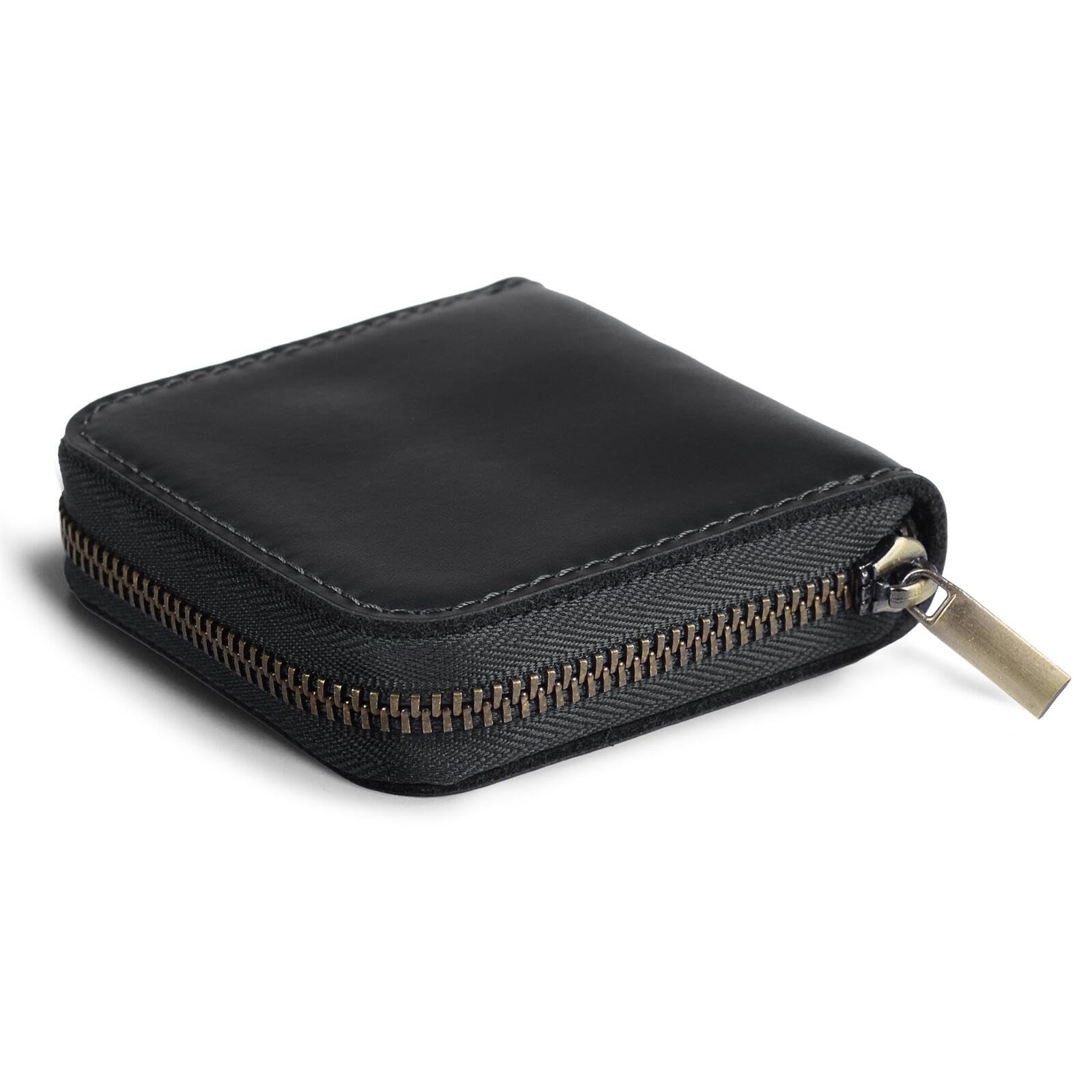 fuinloth Leather Condom Case Holder, Small Zipper Bag Black