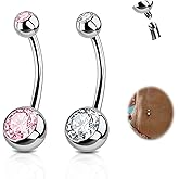 DJCIW 2PCS G23 Titanium Belly Button Rings 14G with Sparkling Cubic Zirconia Internally Threaded Navel Belly Piercing Curved Barbell Jewelry For Women Multiple Bar Lengths 6mm 8mm 10mm 12mm 14mm 16mm