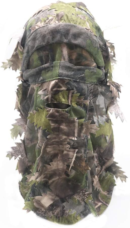 EAmber Ghillie Camouflage Leafy Hat 3D Full Face Mask Headwear Turkey Realtree Camo Hunter Hunting Accessories (Green Woodland Forest) : Sports & Outdoors