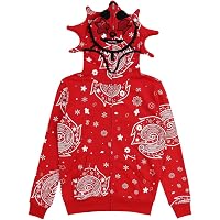 Ponitrack Y2K Rhinestone Devil Snake Zip Hoodie - Oversized Goth Harajuku Graphic Hooded Sweatshirt - View #12
