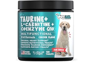 PET LOL Taurine Supplement for Dogs with L-Carnitine and Coenzyme Q10 (CoQ10): Vet Endorsed for Enlarged Heart (DCM), Congestive Heart Failure, Taurine Deficiency: 3-in-1 | Dog Supplements- 120ct