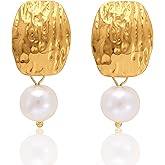 Fwlisesa Pearl Earrings for Women, 14k Gold Plated CZ Formal Pearl Stud Earring Hypoallergenic Gold Earrings for Women Trendy Dainty Bridal Pearls Drop Earrings Fashion Wedding Jewelry