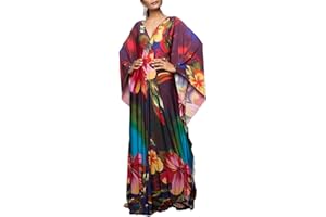 Bsubseach Women Ethnic Print Kaftan Beach Dress Plus Size Swimsuit Cover Up