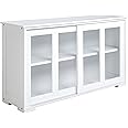 HOMCOM Sideboard Buffet Cabinet, Stackable Credenza, Coffee Bar Cabinet with Sliding Glass Door and Adjustable Shelf, White