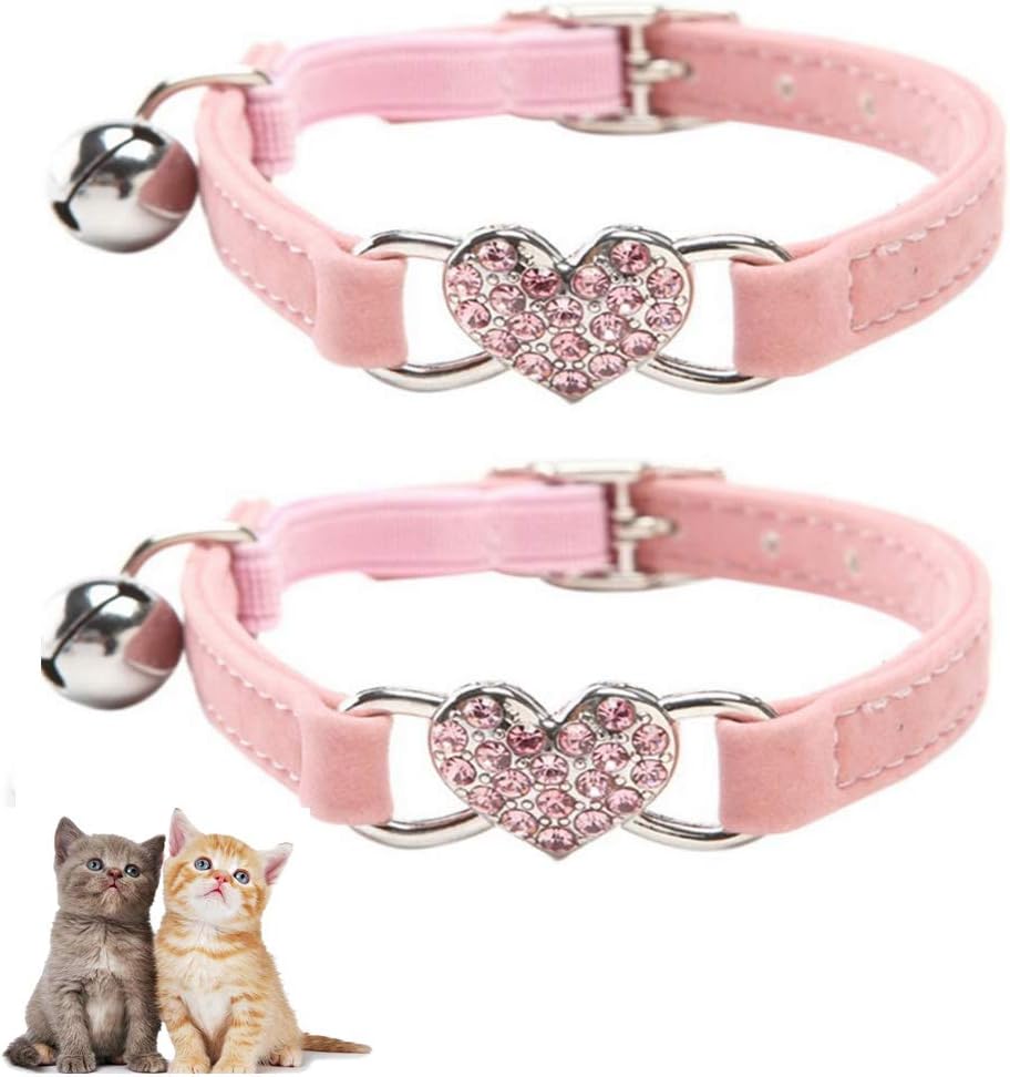 kuou 2pcs Lovely Kitten Collar, Pink Cat Collar with Bell and Elastic