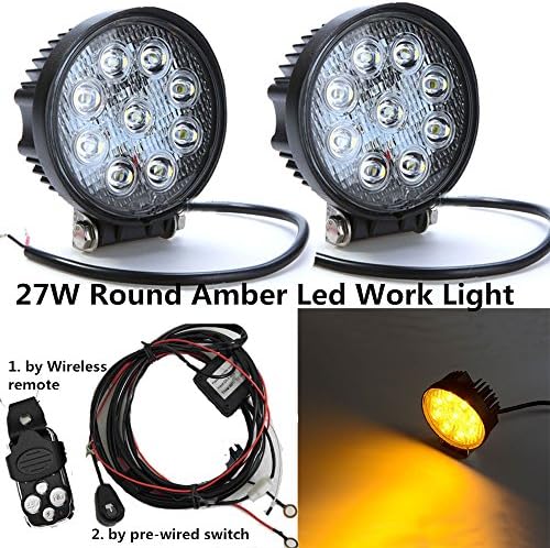 Night Break Light 2pcs 4 Inch 27W Round Amber Strobe Led Fog Lamp 7 Flashing Modes by Wire less Remote and Pre-wired Switch Off Road Driving Fog Lamp for Offroad Truck ATV 4x4, 2 Years Warranty