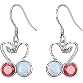 Cherry Earrings - 925 Sterling Silver Red Crystal and Opal Cherry Dangle Earrings for Women Crystal Drop Birthday Christmas Fruit Jewelry Gifts