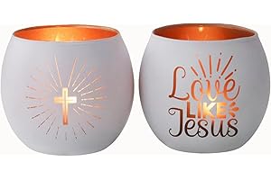 Love Like Jesus Religious Gifts for Women & Men, Set of 2 Cross Tealight Candle Holders for Easter Decorations, White Christi