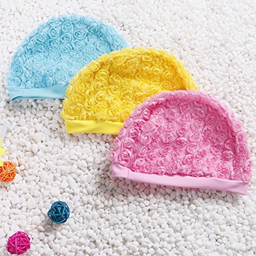 Swimming Cap Baby Girls Flower Cut Swim Cap Kids Summer Soft Bath Cap Swimming Hat to Keep Hair Dry