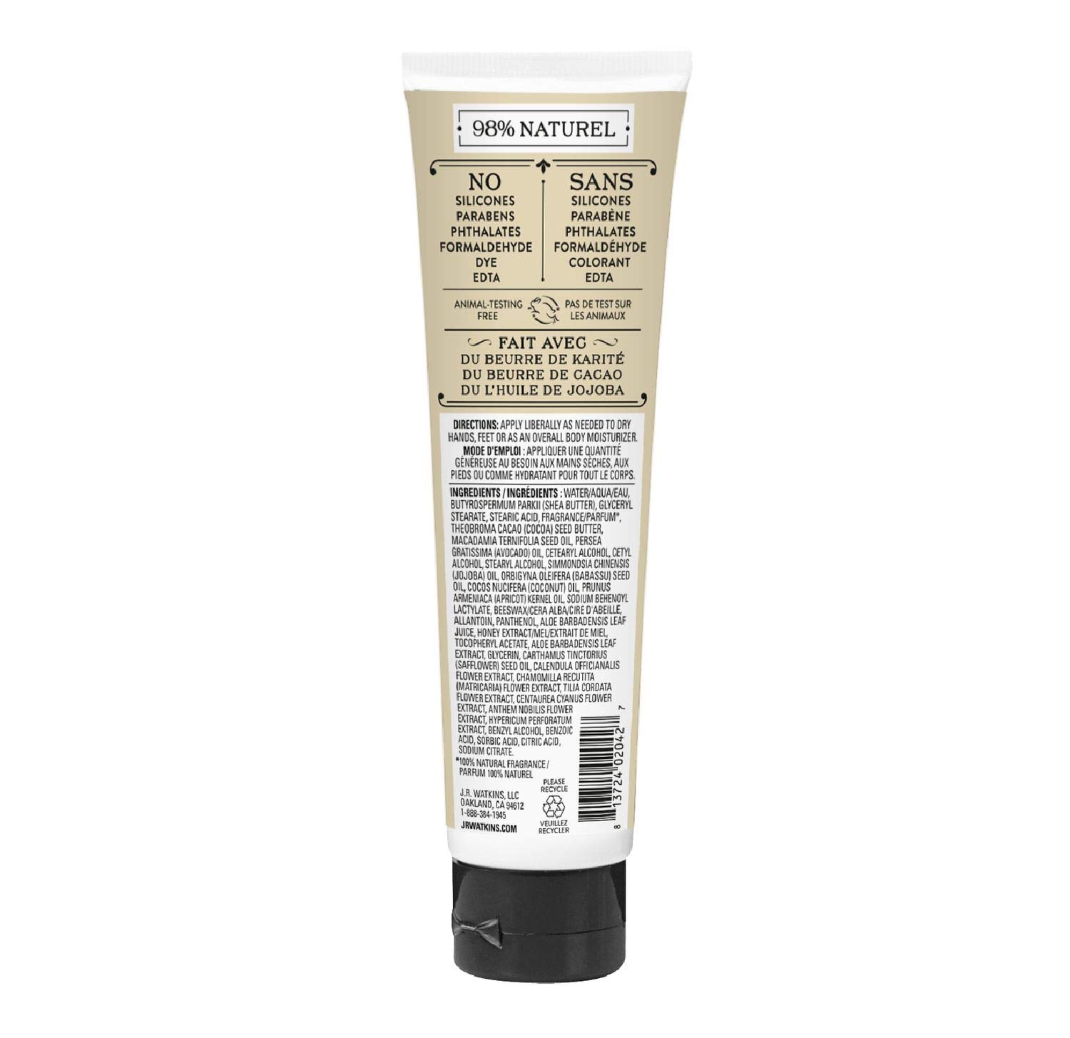 J.R. Watkins Natural Moisturizing Hand Cream, Coconut, Hydrating Hand Moisturizer with Shea Butter, Cocoa Butter, and Avocado Oil, USA Made and Cruelty Free, 3.3oz : Beauty