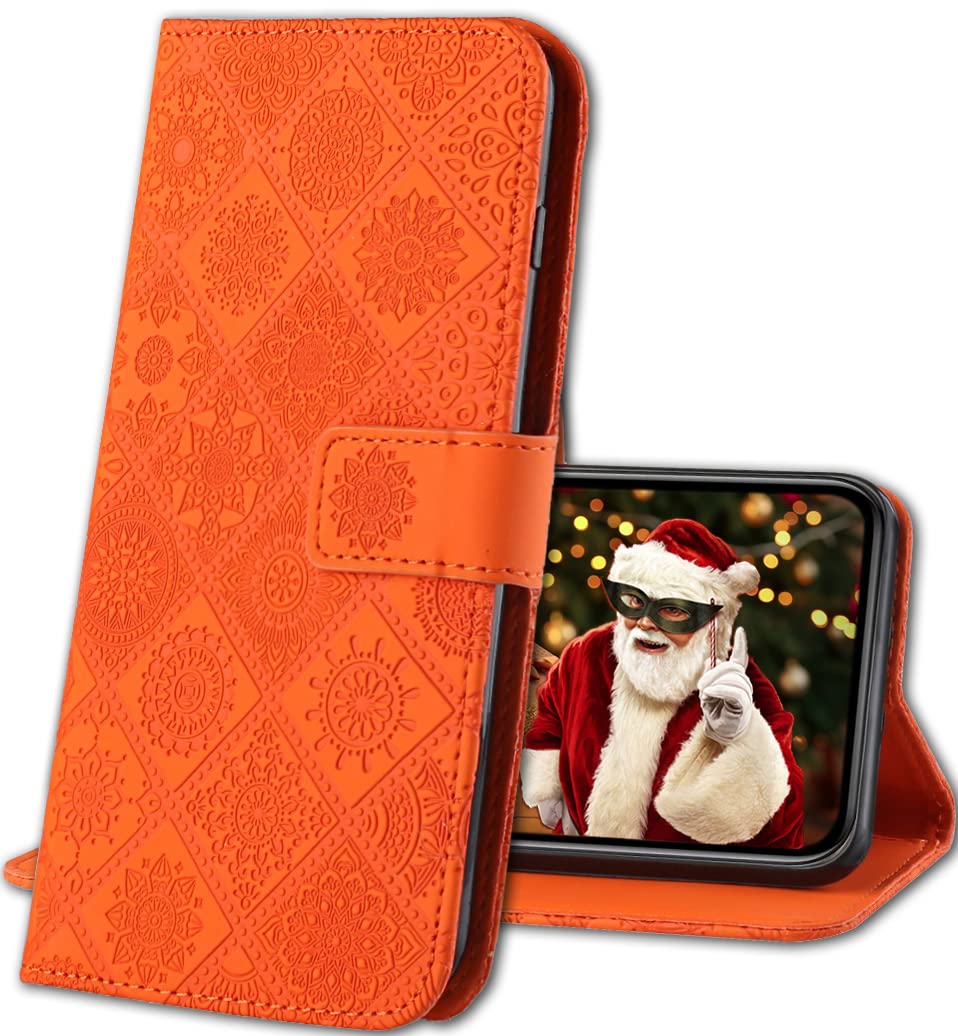 IMIRST Phone Flip Case for Xiaomi Poco F3, Premium PU Leather Embossing Design Protective Cover Stand Wallet Case Compatible for Xiaomi Poco F3. XC3 Orange