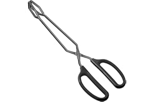 HINMAY 12" Stainless Steel Scissor Tongs with Comfort Grip Handle (Black)