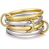 Moiegouct 18K Gold Interlocked Stackable Rings for Women, Gold Silver Ring Stack Set, Mixed Metal Stacked, Two Tone Connected, Interlocking Statement Finger Rings Jewelry