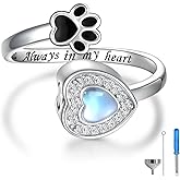 Sterling Silver Urn Ring Jewelry for Dog Ashes: Paw Print Memorial Bracelet Necklace Cat Urns Cremation Keepsake Gifts for Women Pets Lover Customizable