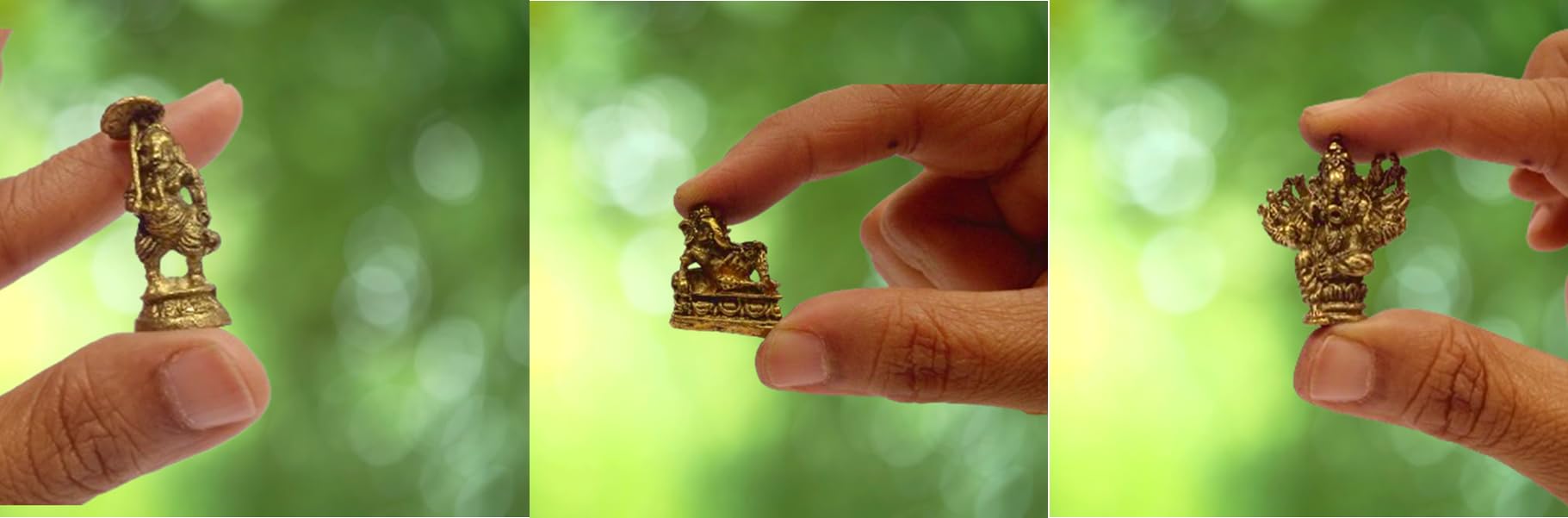 Purpledip Rare Miniature Statue Set Ganesha in 3 Different Poses, Unique Collectible Gift (11406)