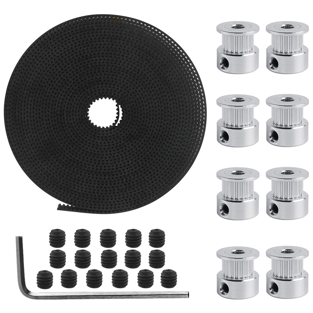 Dadabig 26 PCS 3D Printer Timing Belt Kit, GT2 20 Teeth Timing Pulley Wheel 5mm + 5M GT2 Timing Belt 6mm Width with Allen Wrench for 3D Printer