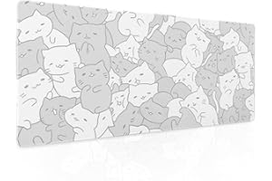 APORTT White Kawaii Cats Gaming Mouse Pad XL Cute Anime Kittens Japanese Extended Big Large Desk Mat Non-Slip Rubber Base Stitched Edge Long Keyboard Mousepad for PC Computer Laptop,31.5×11.8 Inches