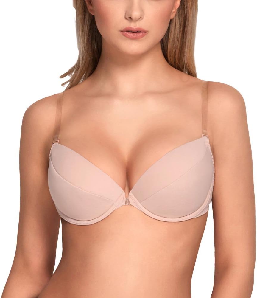 VivisenceEve 1012 Underwired Push-Up Padded Bra Removable Silicone Straps Backless - Made In EU, Beige,32DD