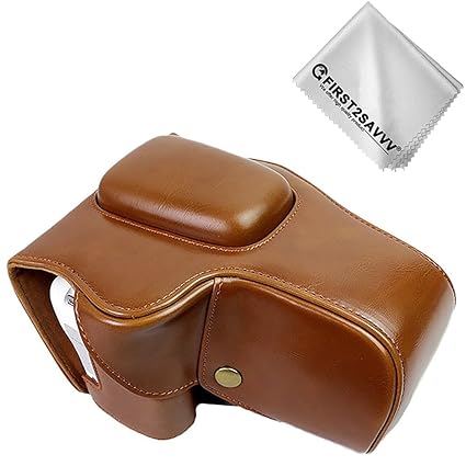 First2savvv marrón Calidad premium Funda Cámara cuero de la PU ...