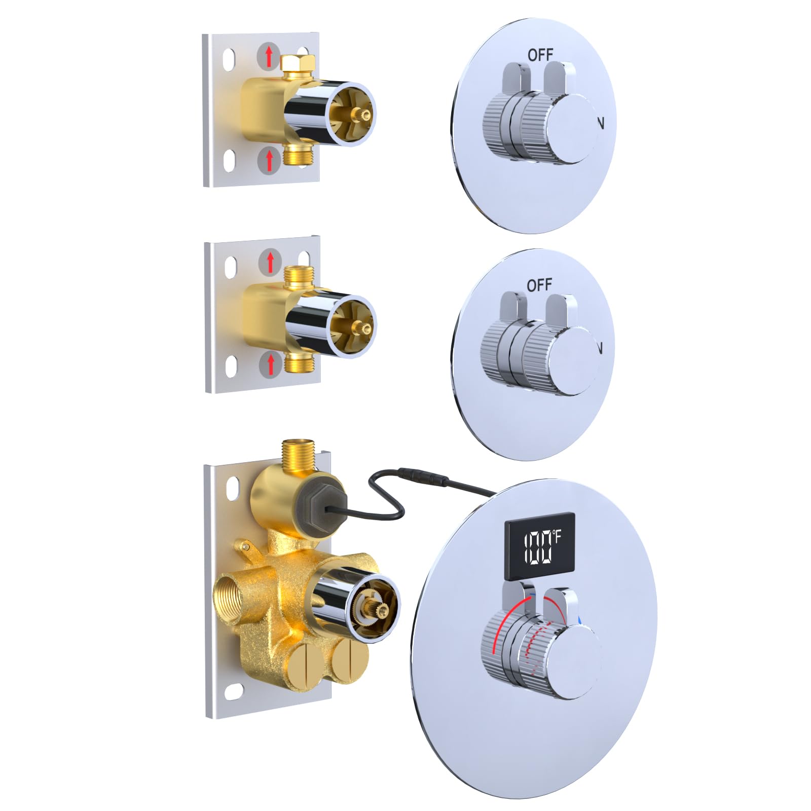 Photo 1 of Shower Mixer Valve with Digital Temperature Display, 2 Way Flow Control Diverter Mixing Valve, Separate Valve with Free Combination, Chrome