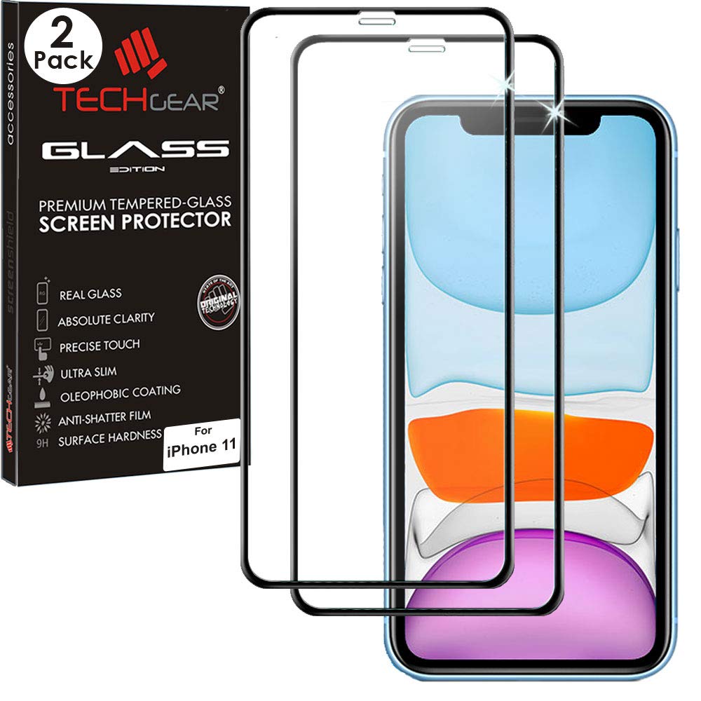 TECHGEAR® [2 Pack 3D GLASS Edition for iPhone 11, [FULL Screen Adhesion] & [Full Coverage] Tempered Glass Screen Protectors Guard Cover Compatible with Apple iPhone 11 - Black