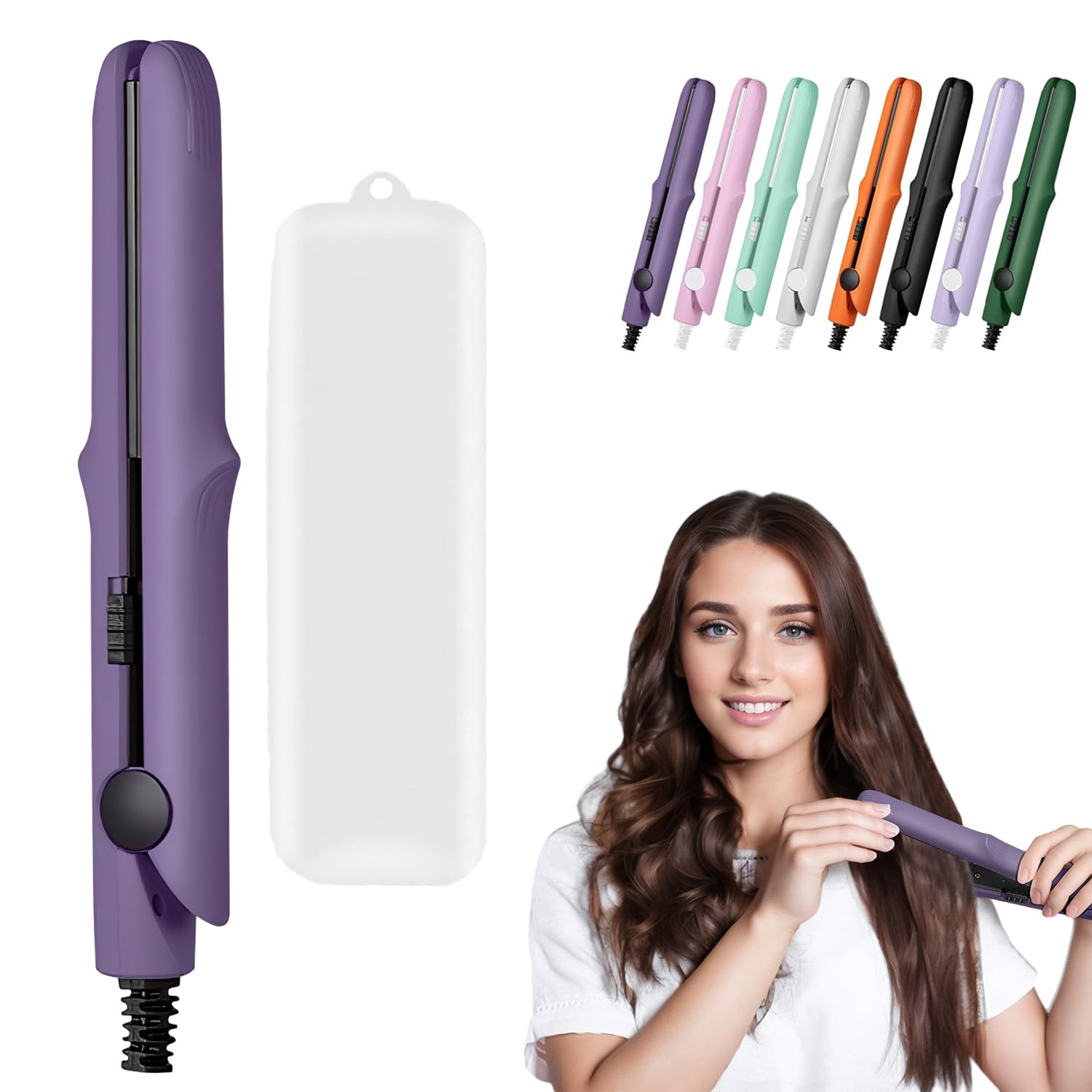 Photo 1 of Long-Lasting Portable 2-in-1 Curling Wand and Straightener for Women and Girls, Dual Purpose Styling Tool for All Hair Types and Lengths - Short Hair Friendly (Dark Purple)