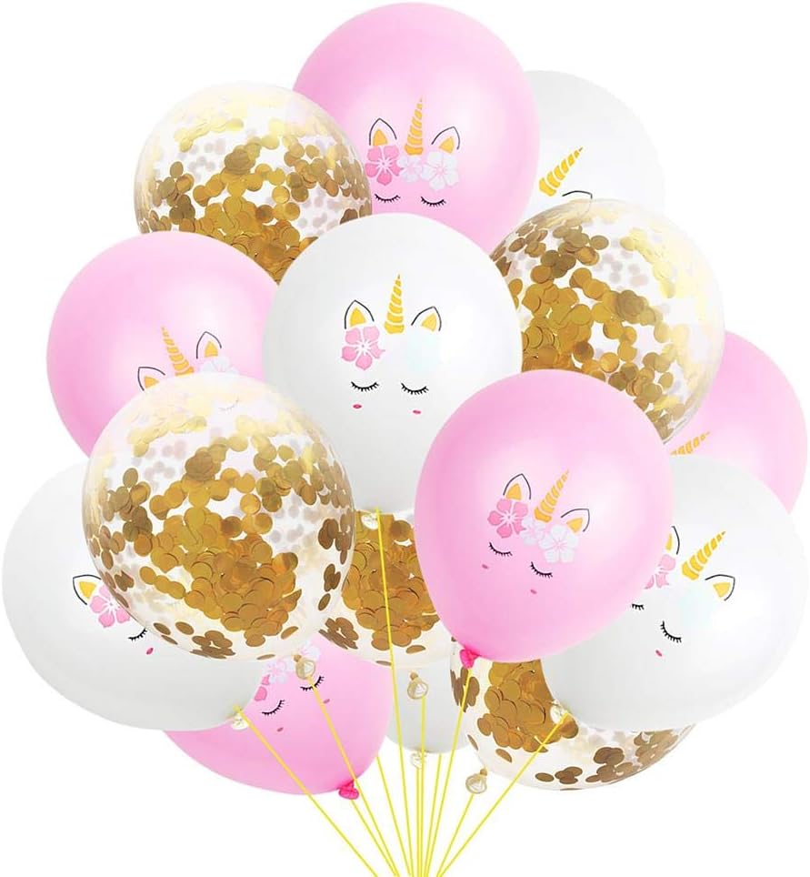 Topdo 15 Pieces Unicorn Balloons Set Unicorn Birthday Party Decoration Balloons and Confetti Balloons for Party Wedding Favors