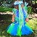 Girls Blue and Green 4 Piece Fairy Costume with Rose Buds, Halo and Wand