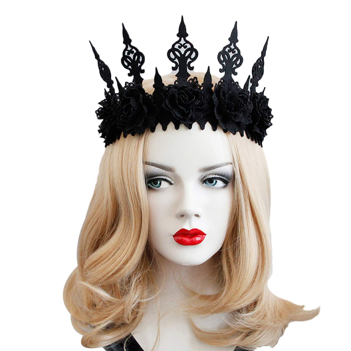 Amosfun Gothic Garland Crown Headband Dancing Party Headdress Women Halloween Masquerade Decoration Hair Accessories (Black)