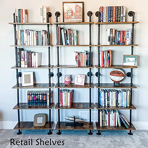 ZIOTHUM 6Tier Industrial Pipe Shelves Shelf Shelving Rustic Wood Metal