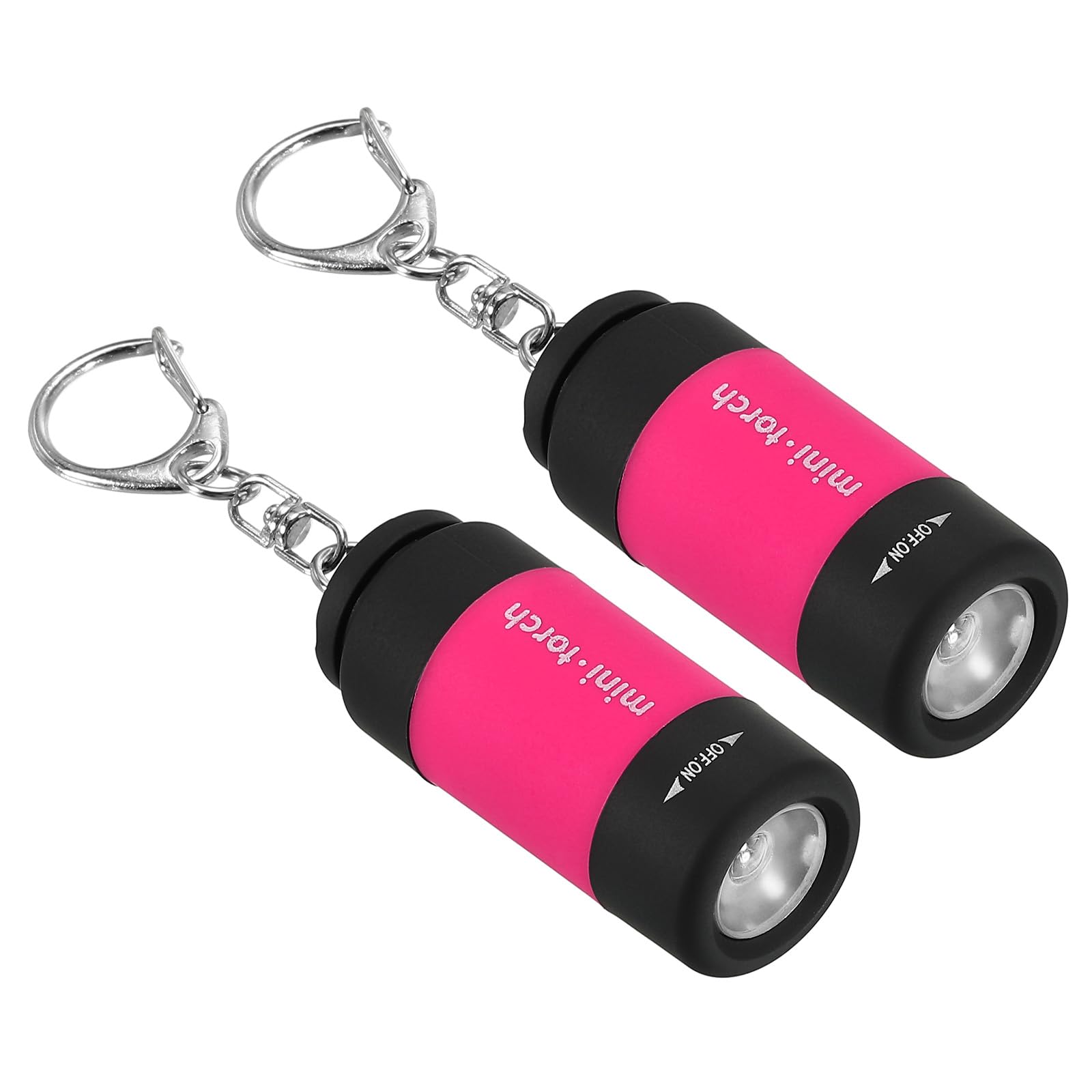 PATIKIL 2.1" Mini Rechargeable LED Keychain Flashlight, 2 Pack EDC Portable Small Torch with USB Charging for Everyday Carry, Bright Pink
