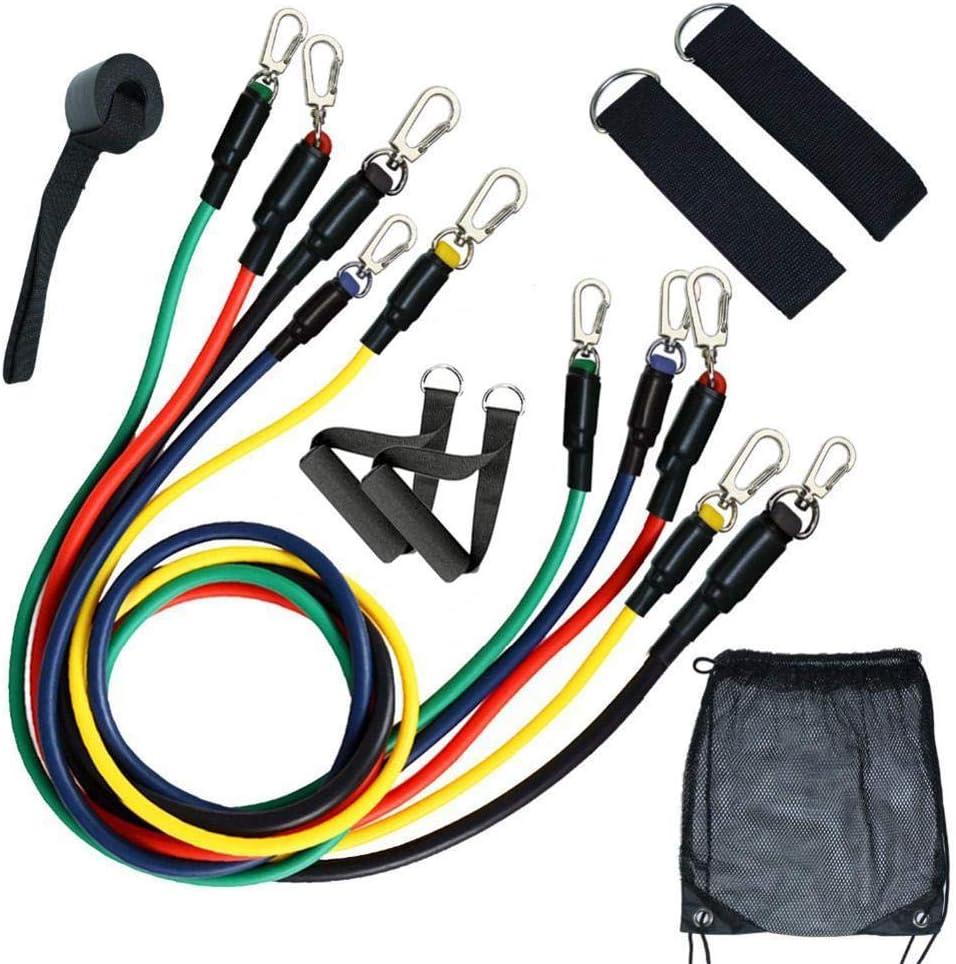 SZYM 11pcs/set Pull Rope Fitness Exercises Resistance Bands Long Fabric Latex Tubes Pedal Excerciser Workout Yoga Pack with Handles