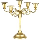 Sziqiqi Gold Candelabra Table Centerpiece: 10 Inches Candelabra Candle Holder for Taper Candlesticks - 5 Arms Metal Candlestick Holders for Wedding Christmas Dining Table