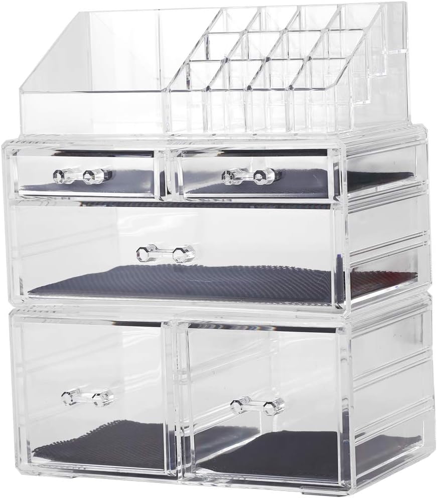 Sooyee Makeup Organizer 3 Pieces Clear Acrylic Cosmetic Storage Drawers and Jewelry Display Box(5 Drawers 7 Tiers): Home Improvement