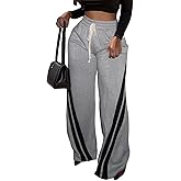 Lzyagnd Patchwork Pants for Women High Waist Straight Wide Leg Sweatpants Color Block Striped Track Loose Pants