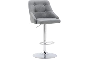 Brage Living Swivel Bar Stool with Back, Adjustable Fabric Tufted Barstool, Upholstered Counter Height Airlift Bar Chair for Kitchen Dining Cafe (Light Grey)