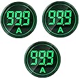 Szliyands 3pcs Digital Display AC Current Indicator, 22mm Round Head LED Current Tester 0~100A Ammeter Monitor (Green)