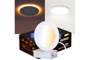 CycevSun Canless 6 Inch LED Recessed Lights with Night Light 16 Pack, Ultra Thin Wafer Downlight Indoor Exterior Soffit, Dimmable & 5 Color Selectable,12W, 120V, ETL Listed