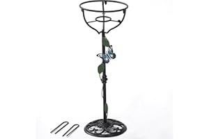 TICKCACY Cast Iron Gazing Globe Stand, 24.5" Gazing Ball Stand for 10-12 Inches Garden Gazing Globes, Metal Display Gazing Ball Holder for Indoor Outdoor, Easy Assembly, Black