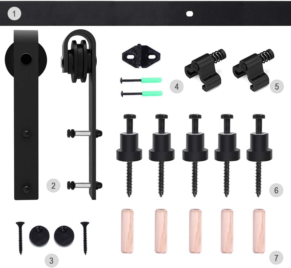 5FT/152cm Sliding Barn Wood Door Hardware Closet Track Kit Single Door, Black J Shape Hanger - Image 5